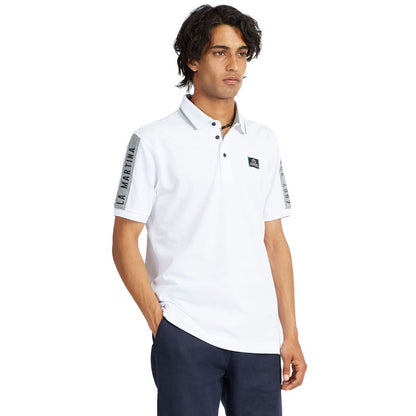 La Martina Sleek White Logo Cotton Polo Shirt for Men