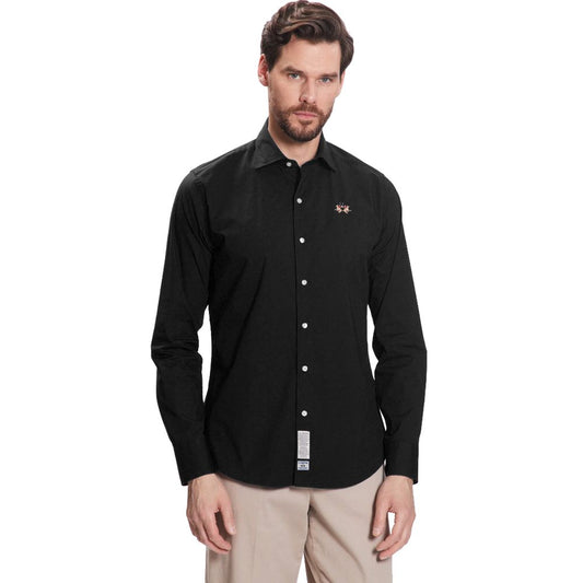 La Martina Elegant Black Poplin Cotton Shirt