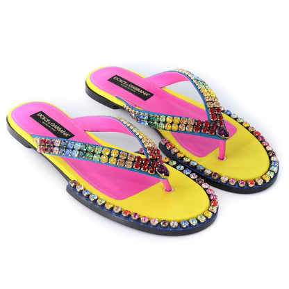 Dolce & Gabbana Crystal Embellished Silk Blend Flip-Flops