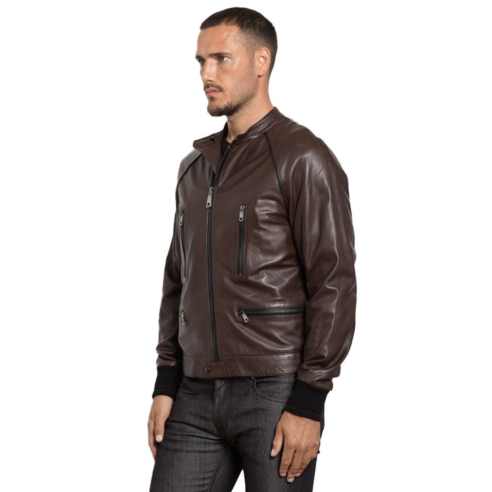 Dolce & Gabbana Brown Leather Di Lambskin Jacket