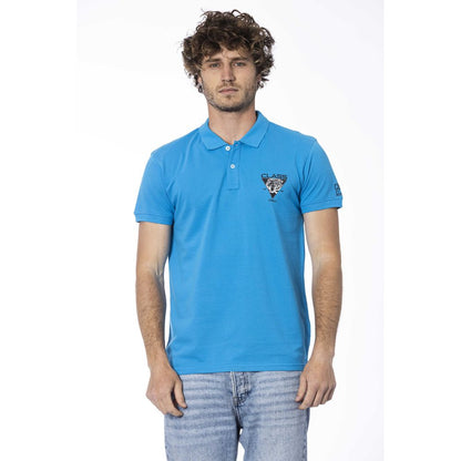 Cavalli Class Light Blue Cotton Polo Shirt