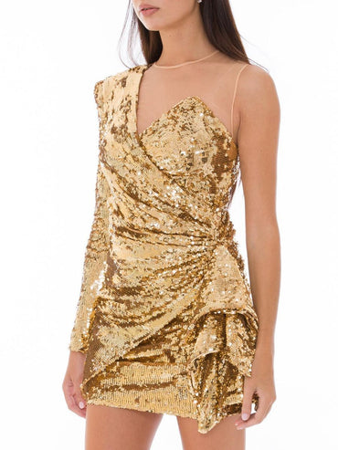 Elisabetta Franchi Glistening Gold Sequin Evening Dress