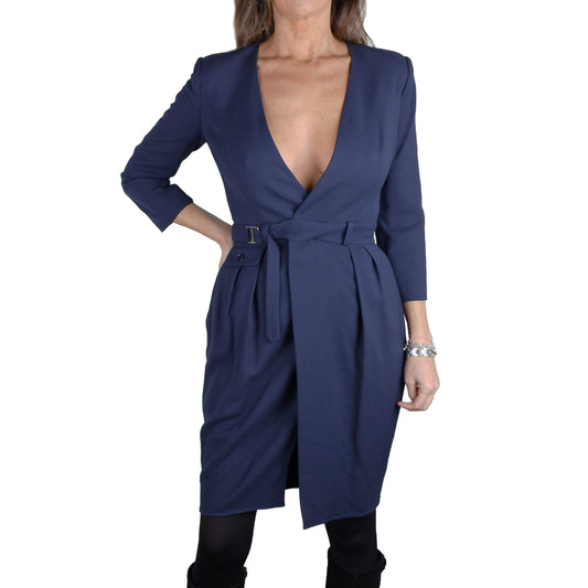 Elisabetta Franchi Elegant V-Neck Belted Dress in Blue