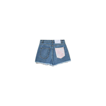 Comme Des Fuckdown Edgy Denim Shorts with Abstract Print