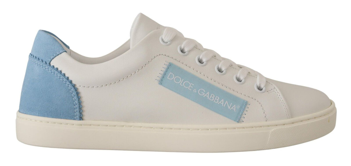 Dolce &amp; Gabbana Weiß-blaue Leder-Low-Top-Sneaker-Schuhe