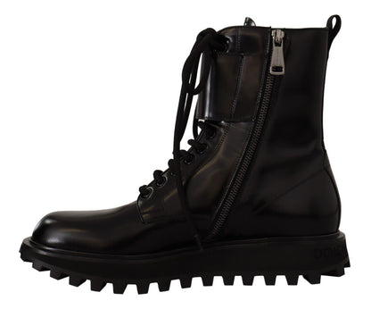 Dolce &amp; Gabbana Schwarze Leder-Combat-Schnürstiefel für Herren