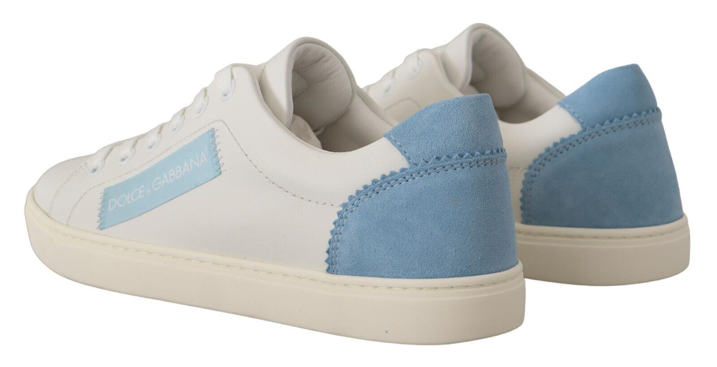 Dolce &amp; Gabbana Weiß-blaue Leder-Low-Top-Sneaker-Schuhe