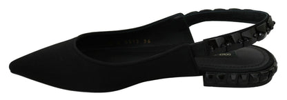 Schwarze flache Slingback-Charmeuse-Schuhe von Dolce &amp; Gabbana