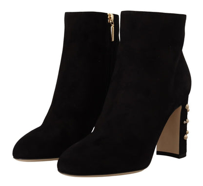 Dolce & Gabbana Elegant Suede Ankle Boots with Crystal Embellishment