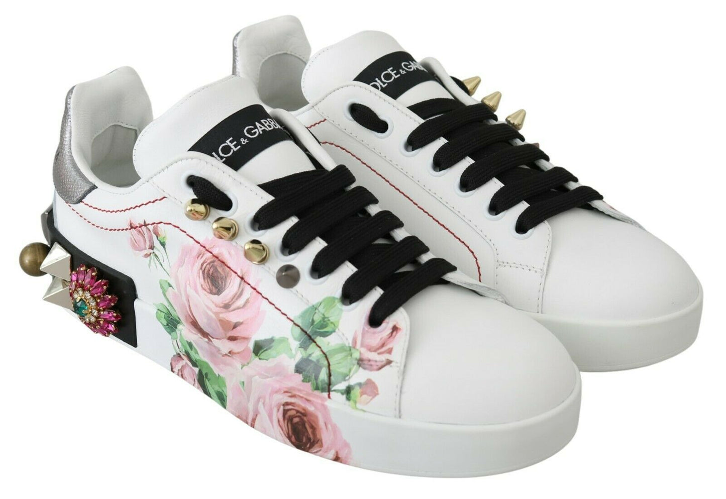 Dolce & Gabbana Floral Crystal-Embellished Leather Sneakers