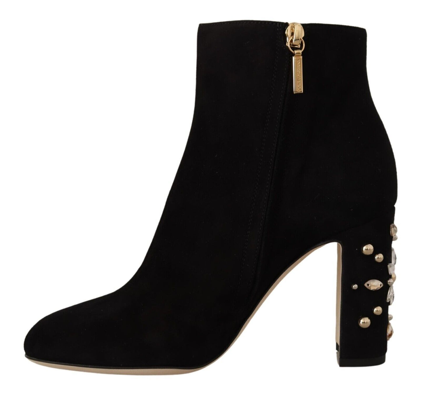 Dolce &amp; Gabbana schwarzes Wildleder mit Kristallabsatz, Stiefel, Schuhe