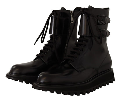 Dolce &amp; Gabbana Schwarze Leder-Combat-Schnürstiefel für Herren