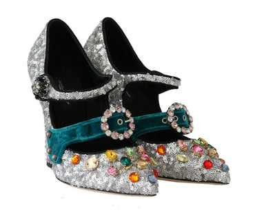 Dolce & Gabbana Elegant Silver-Black Crystal Mary Janes Pumps