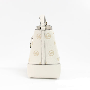 Michael Kors Mercer Small Light Cream Embossed Drawstring Bucket Messenger Bag