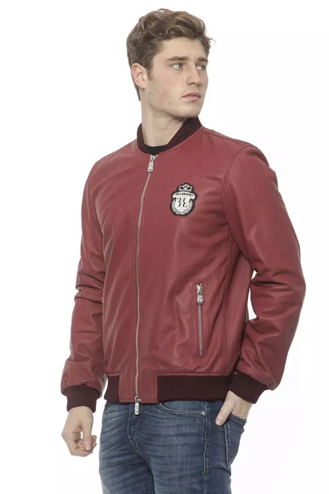 Billionaire Italian Couture Elegant Burgundy Men's Leather Bomber