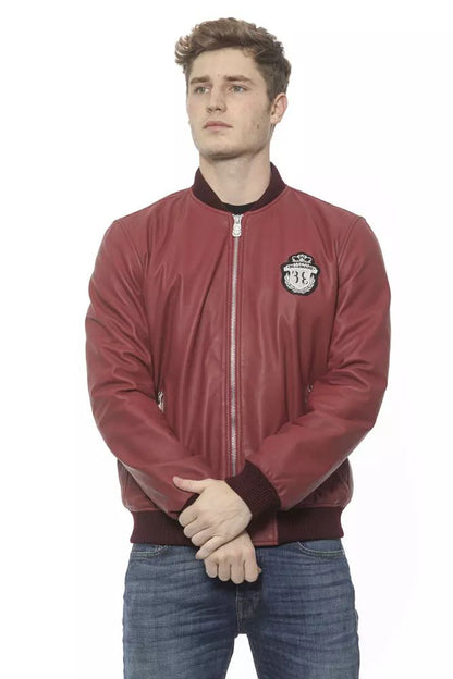 Billionaire Italian Couture Elegant Burgundy Men's Leather Bomber