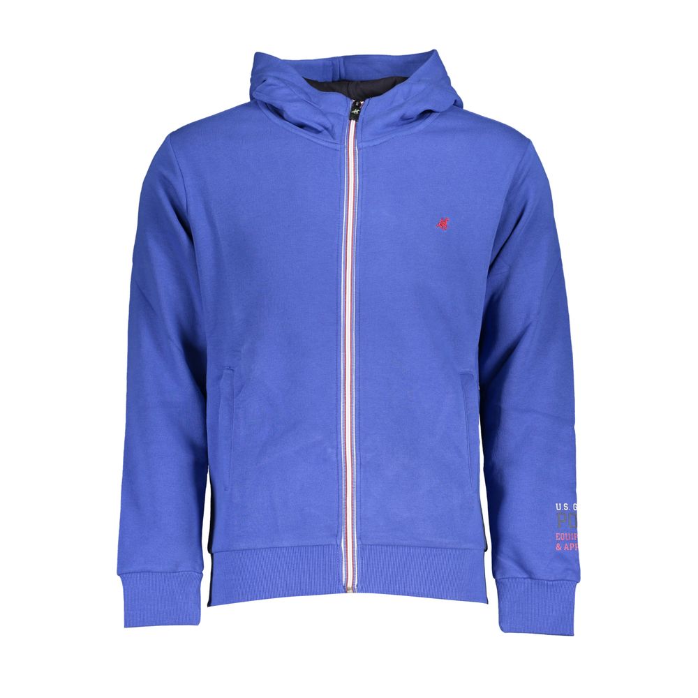 U.S. Grand Polo Chic Blue Hooded Fleece Sweatshirt with Embroidery