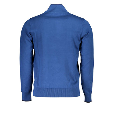 U.S. Grand Polo Elegant Half-Zip Blue Sweater with Embroidery Detail