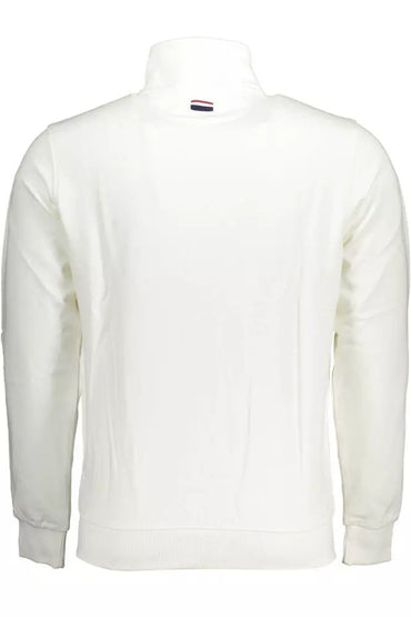 U.S. POLO ASSN. Chic White Cotton Zip Sweater with Embroidery