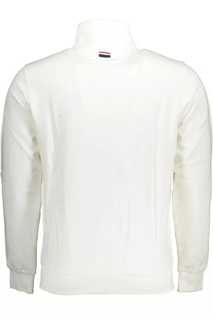 U.S. POLO ASSN. Chic White Cotton Zip Sweater with Embroidery