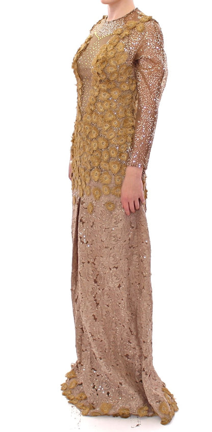 Lanre Da Silva Ajayi GOLD Langes Spitzen-Maxi-Kristallkleid