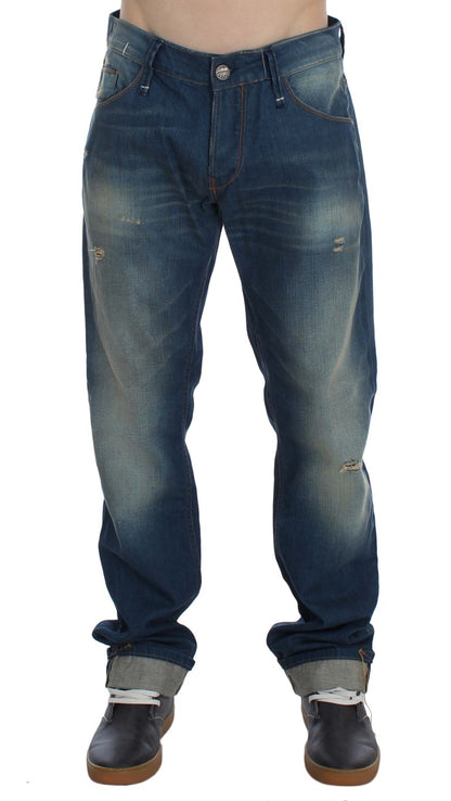 Acht Baggy-Fit-Jeans aus Denim-Baumwollstretch in blauer Waschung