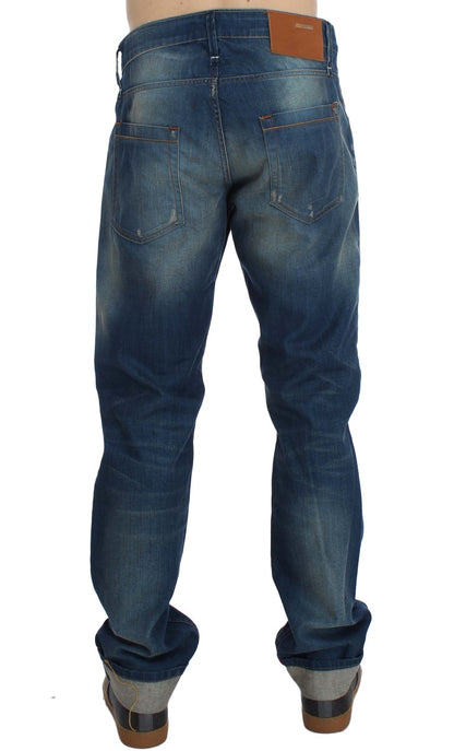 Acht Baggy-Fit-Jeans aus Denim-Baumwollstretch in blauer Waschung