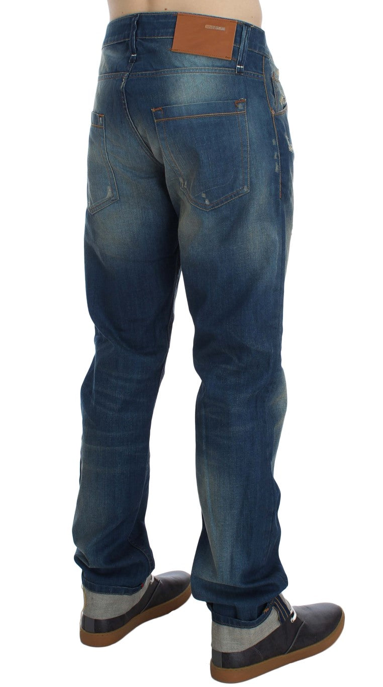 Acht Baggy-Fit-Jeans aus Denim-Baumwollstretch in blauer Waschung