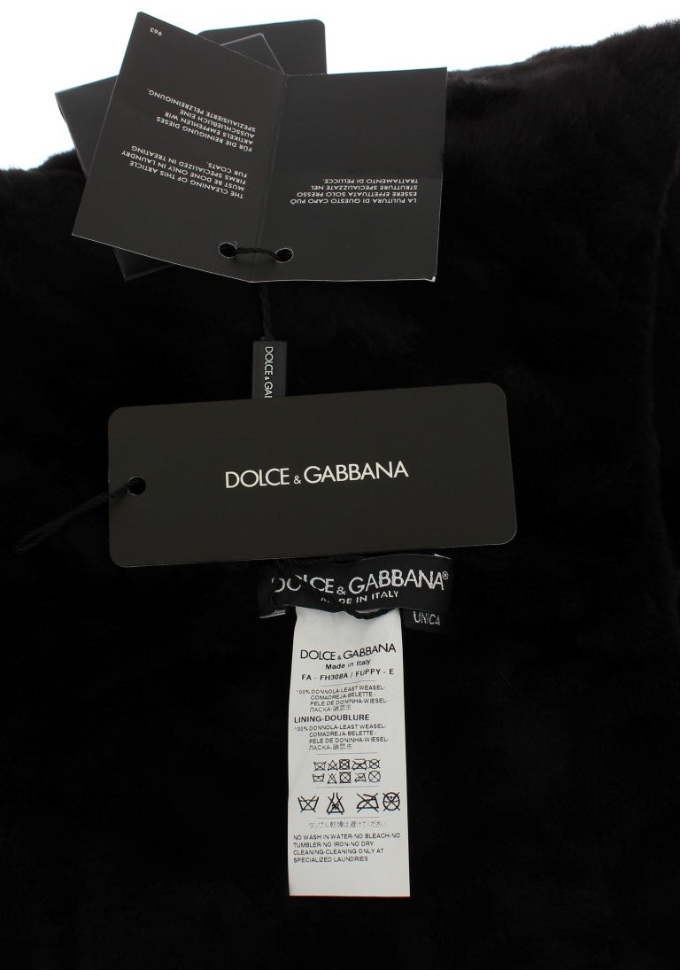 Dolce &amp; Gabbana Schwarze Wieselfell-Häkelmütze mit Schal und Kapuze