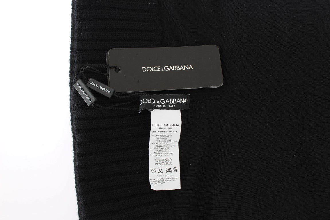 Dolce &amp; Gabbana Schwarze gestrickte Pailletten-Kapuzenschalmütze