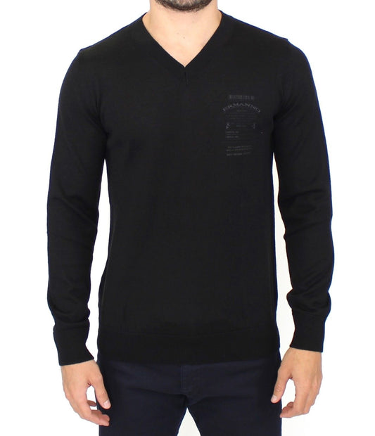 Schwarzer Pullover aus Wollmischung mit V-Ausschnitt von Ermanno Scervino