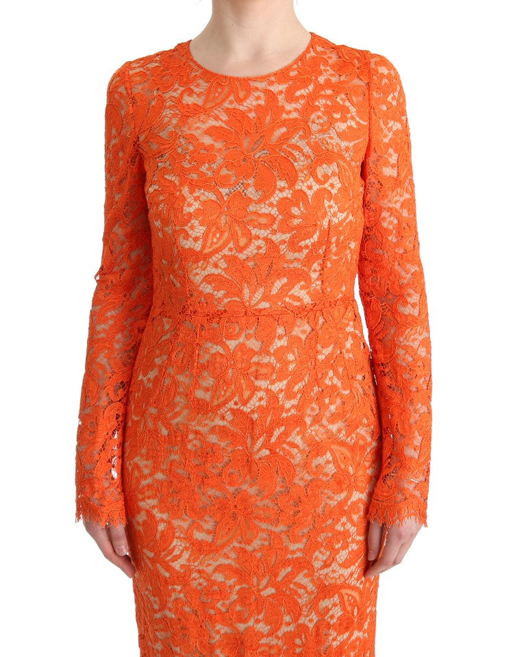 Dolce &amp; Gabbana Orangefarbenes Ricamo-Etuikleid mit Blumenmuster