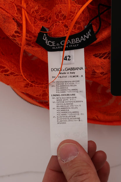 Dolce &amp; Gabbana Orangefarbenes Ricamo-Etuikleid mit Blumenmuster