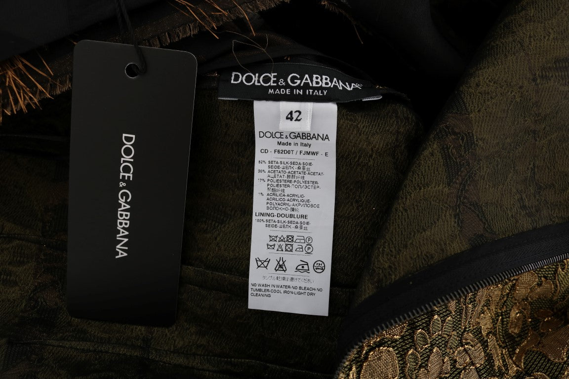 Dolce &amp; Gabbana A-Linien-Kleid aus schwarzer Seide mit braunen Fransen