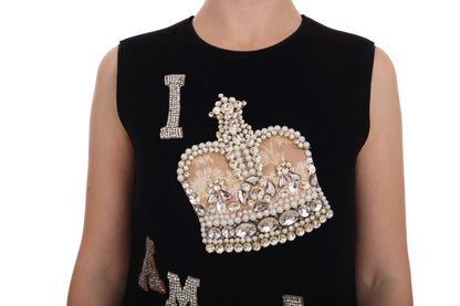 Dolce &amp; Gabbana Schwarzes „I AM A PRINCESS“-Etuikleid mit Kristallen