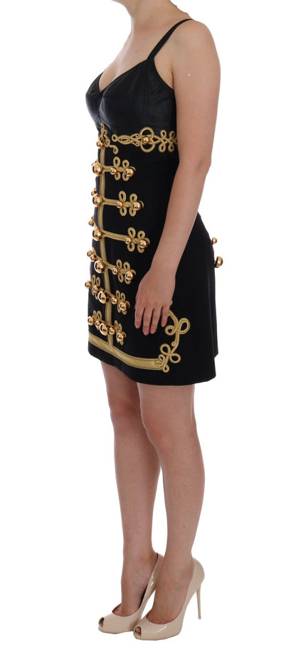 Dolce &amp; Gabbana A-Linien-Kleid aus schwarzem Wollstretch in Gold