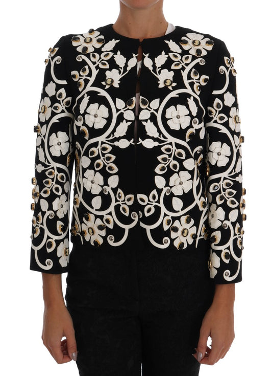 Dolce &amp; Gabbana Schwarze Barock-Blumen-Kristalljacke