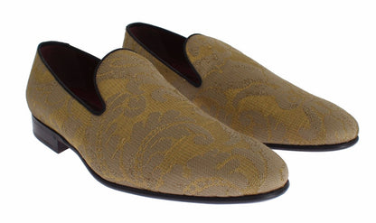 Dolce &amp; Gabbana Gelbgold-Seiden-Barock-Loafer-Schuhe