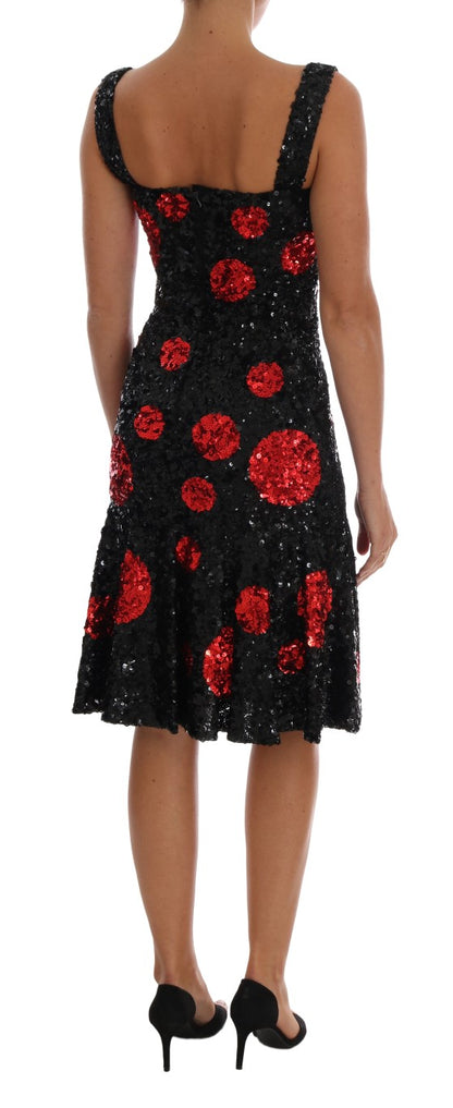 Dolce &amp; Gabbana Etuikleid mit Pailletten in Schwarz-Rot-Polka