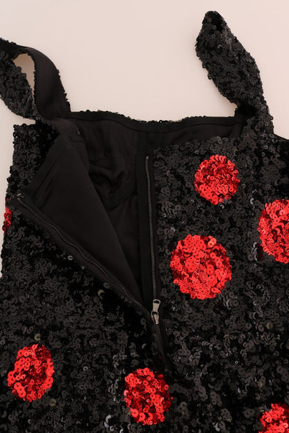 Dolce &amp; Gabbana Etuikleid mit Pailletten in Schwarz-Rot-Polka