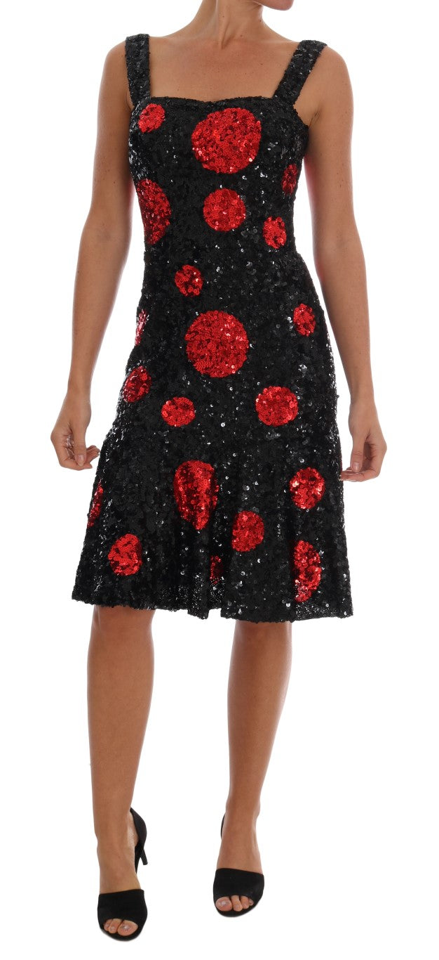 Dolce &amp; Gabbana Etuikleid mit Pailletten in Schwarz-Rot-Polka