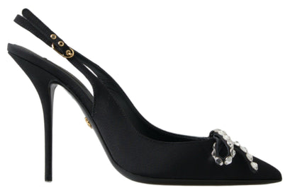 Dolce &amp; Gabbana Schwarze, mit Kristallen verzierte Slingback-Absatzschuhe