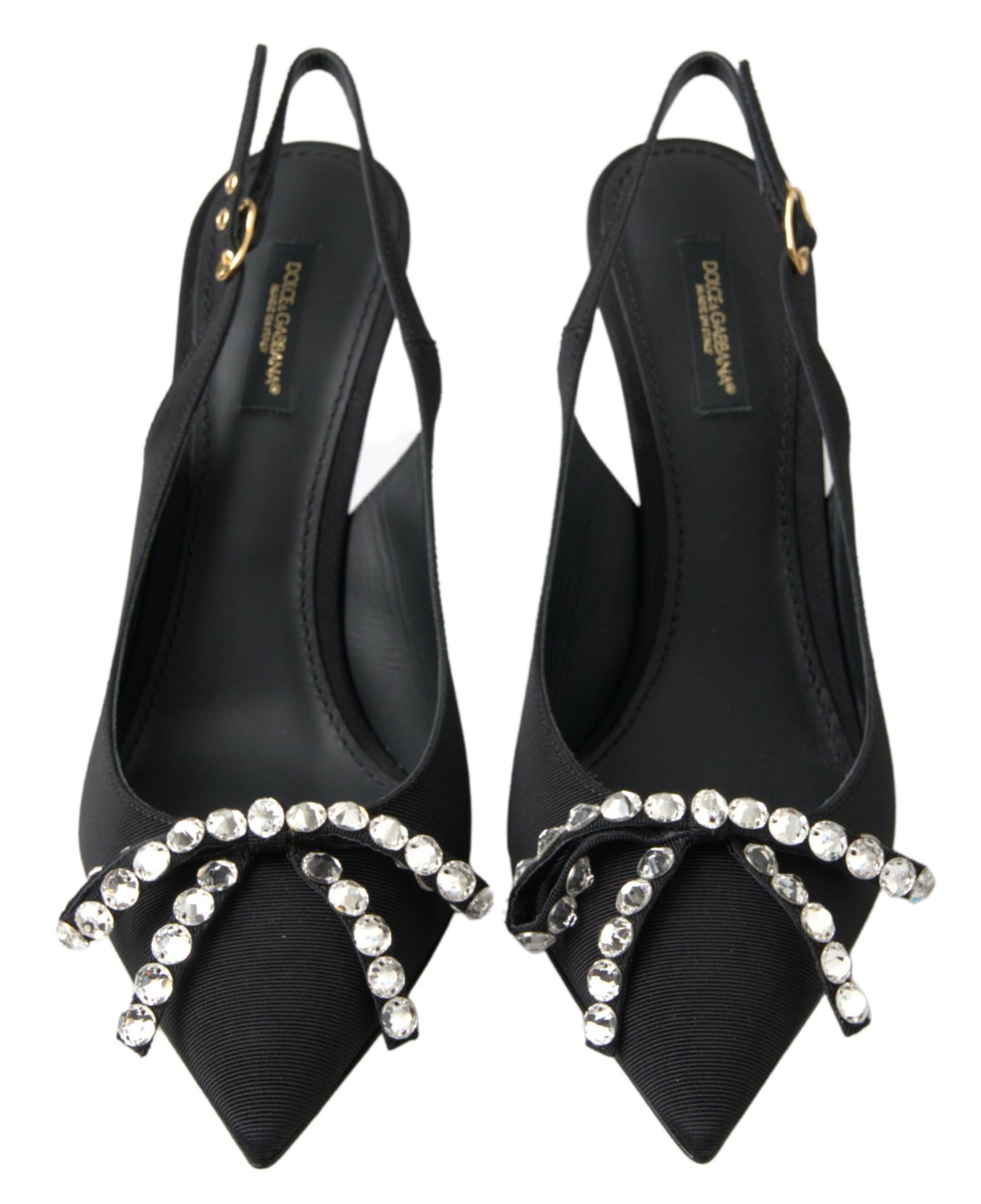 Dolce &amp; Gabbana Schwarze, mit Kristallen verzierte Slingback-Absatzschuhe