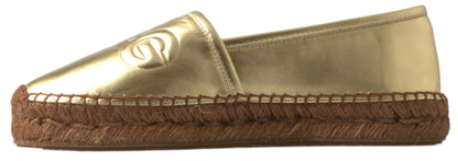 Dolce &amp; Gabbana Gold Leder D&amp;G Loafers Flats Espadrille Schuhe