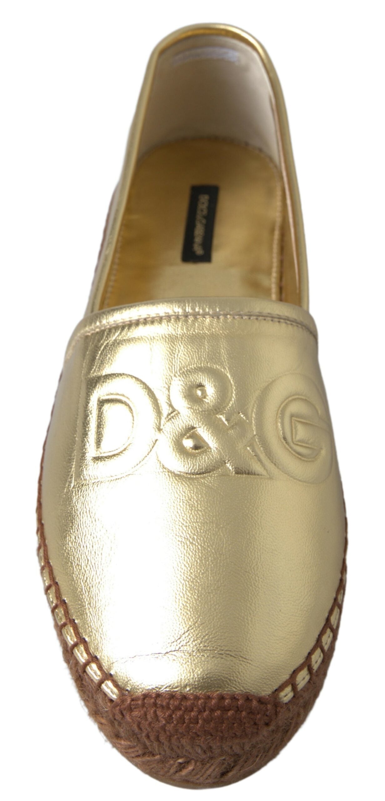 Dolce &amp; Gabbana Gold Leder D&amp;G Loafers Flats Espadrille Schuhe