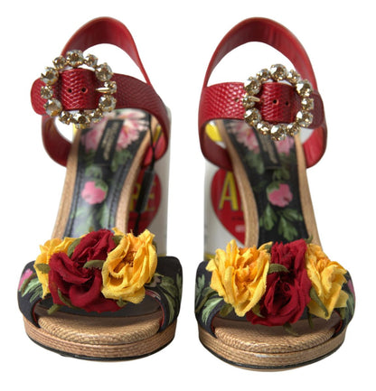 Dolce &amp; Gabbana Mehrfarbige Amore Heels-Sandalen aus Kristallleder