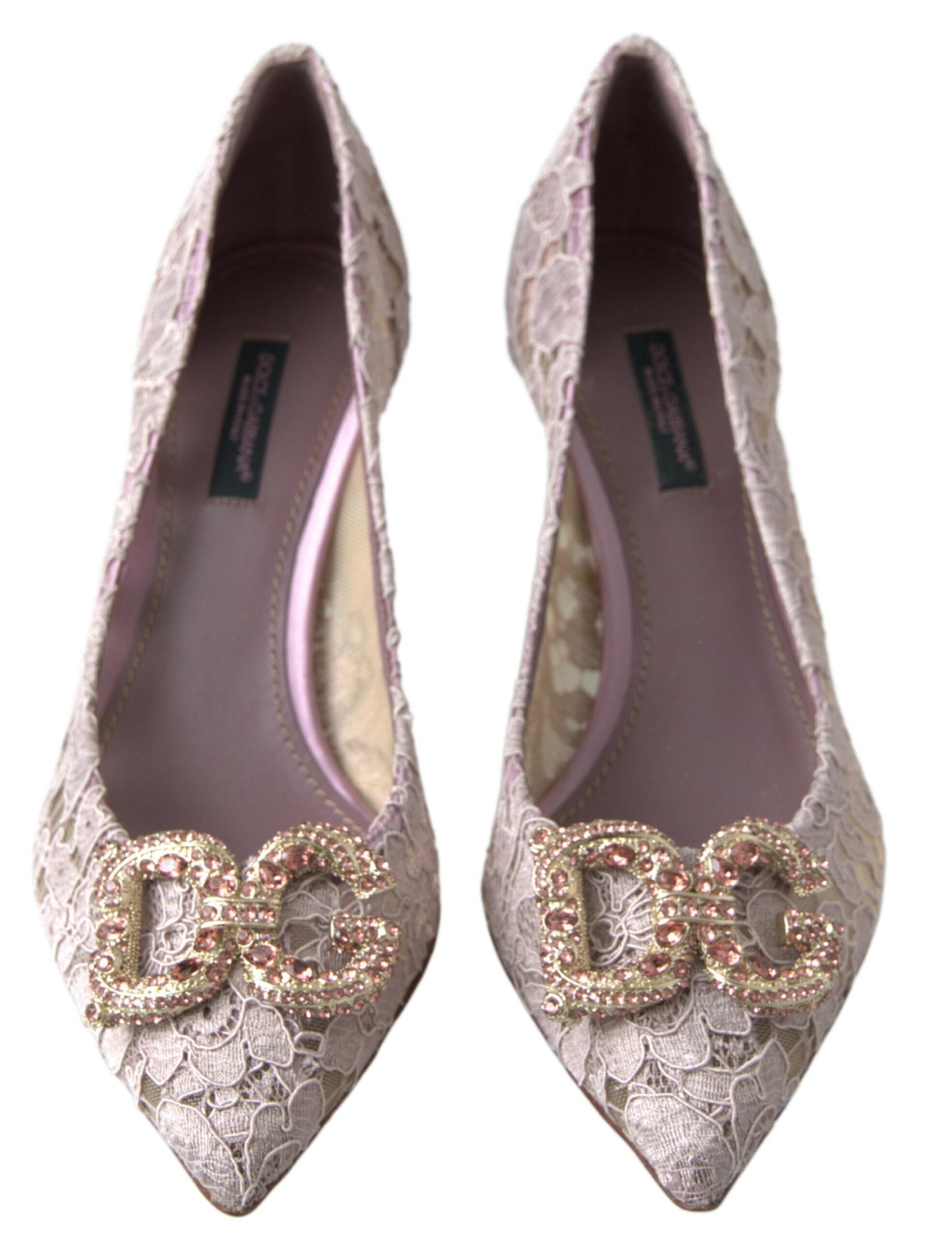 Dolce &amp; Gabbana Pumps mit rosa Blumenspitze und DG-Kristall