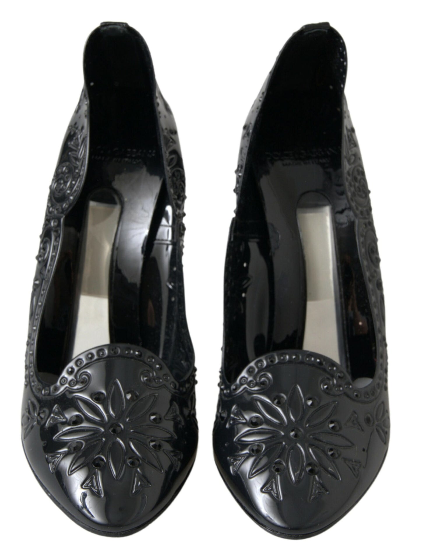 Dolce &amp; Gabbana Schwarze CINDERELLA-Schuhe mit floralem Kristallabsatz