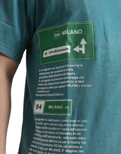 Blaues T-Shirt „Milano Street“ aus Baumwolle von Dolce &amp; Gabbana mit Rundhalsausschnitt