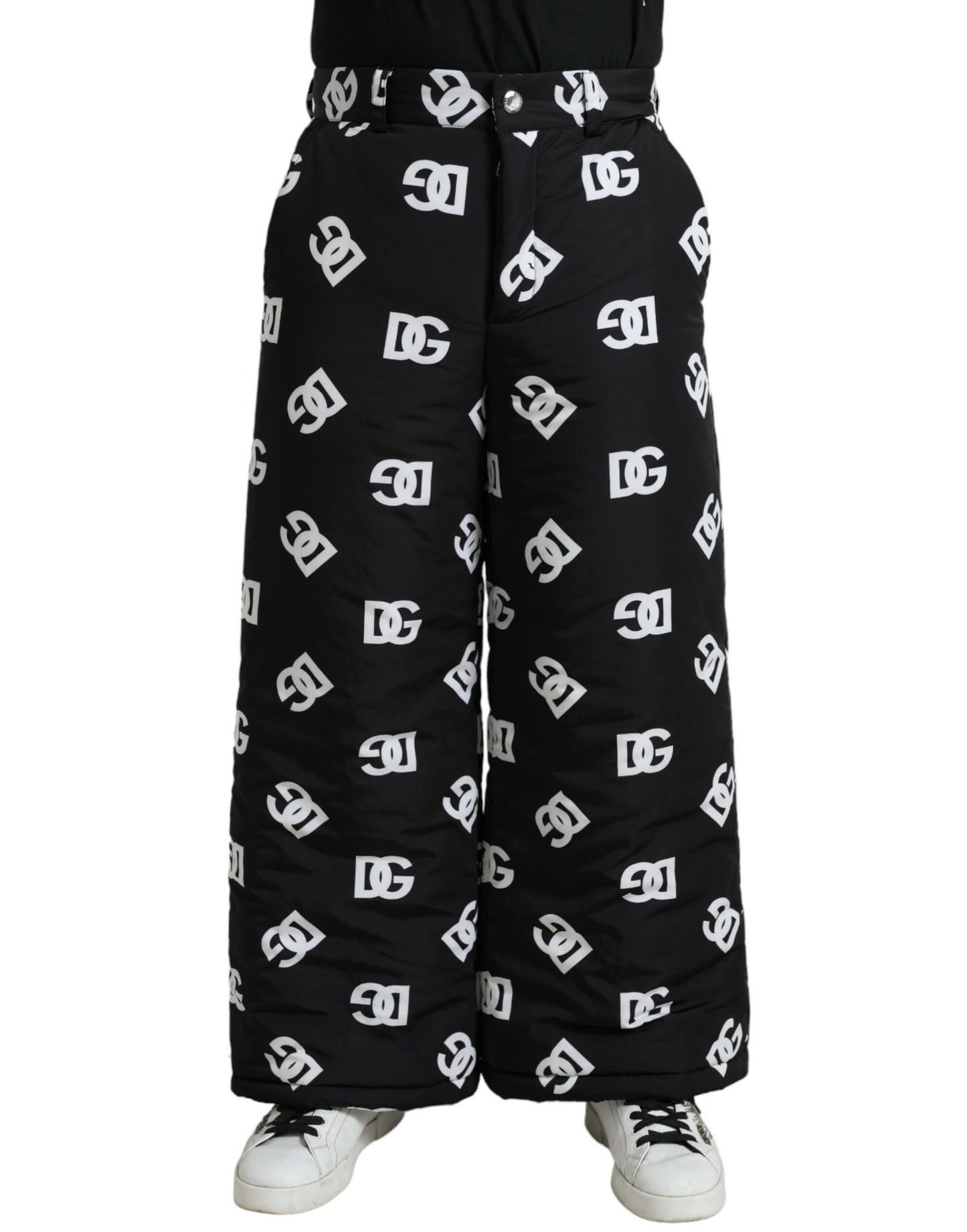 Schwarze Hose mit weitem Bein und DG-Print von Dolce &amp; Gabbana